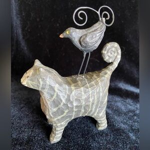 🩷 The Country House Collection Resin Cat with Bird on its Back  5” tall